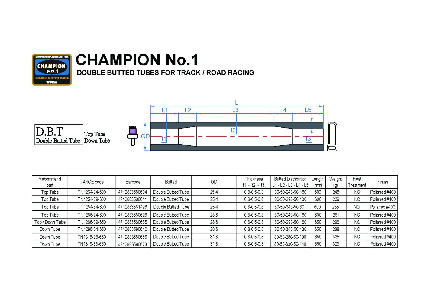 TANGE CHAMPION No.1 Non-Heat Treating
