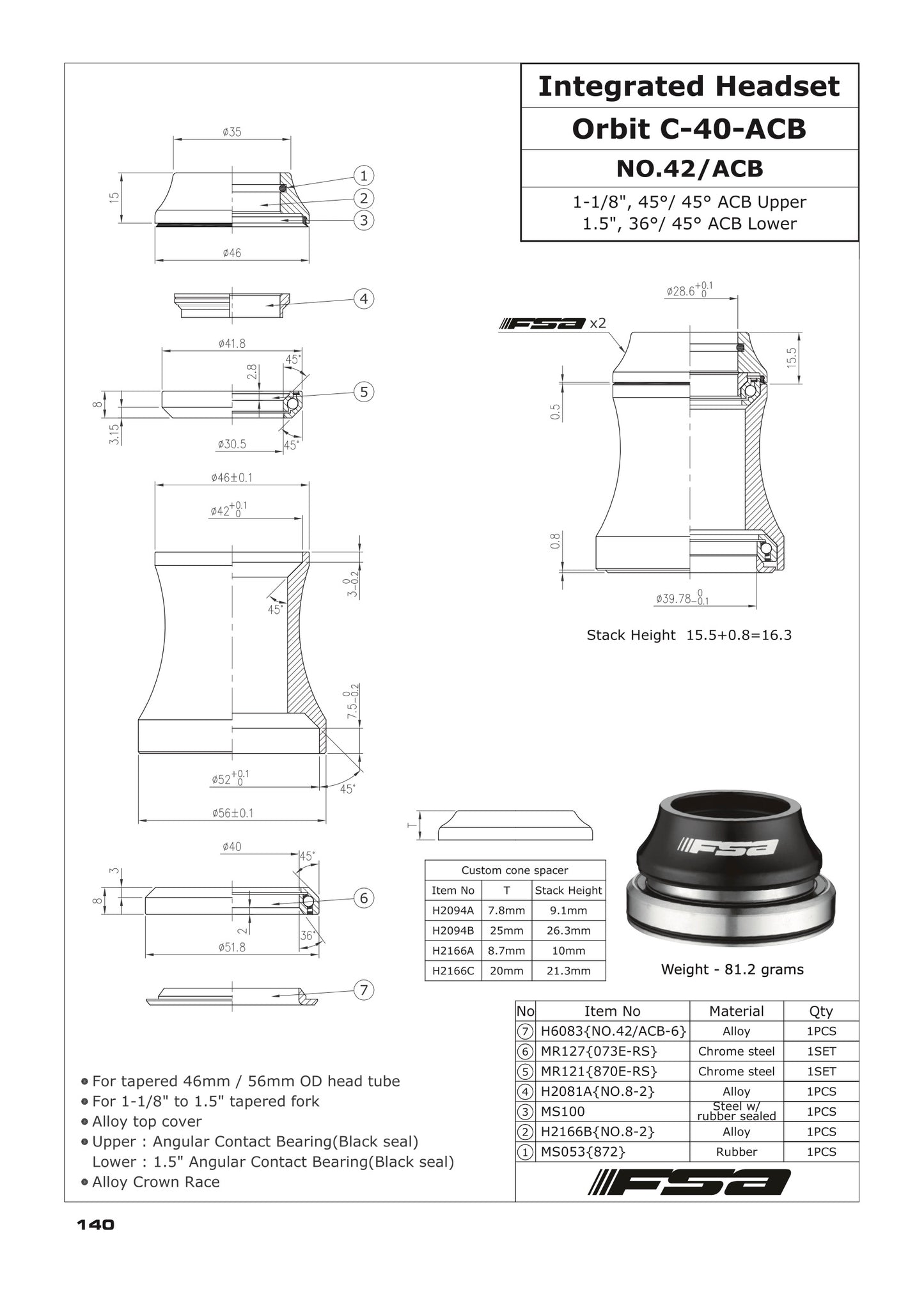FSA Orbit C-40-ACB HeadSet FSA (No.42/ACB)